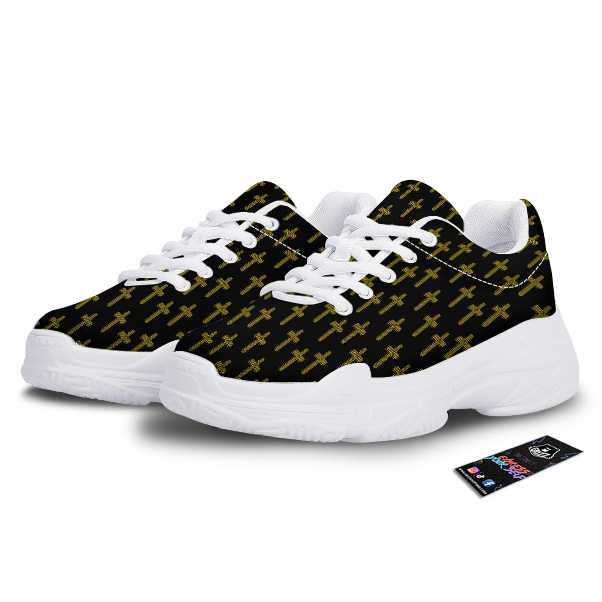 Religious Christian Cross Print Pattern White Chunky Shoes-grizzshop