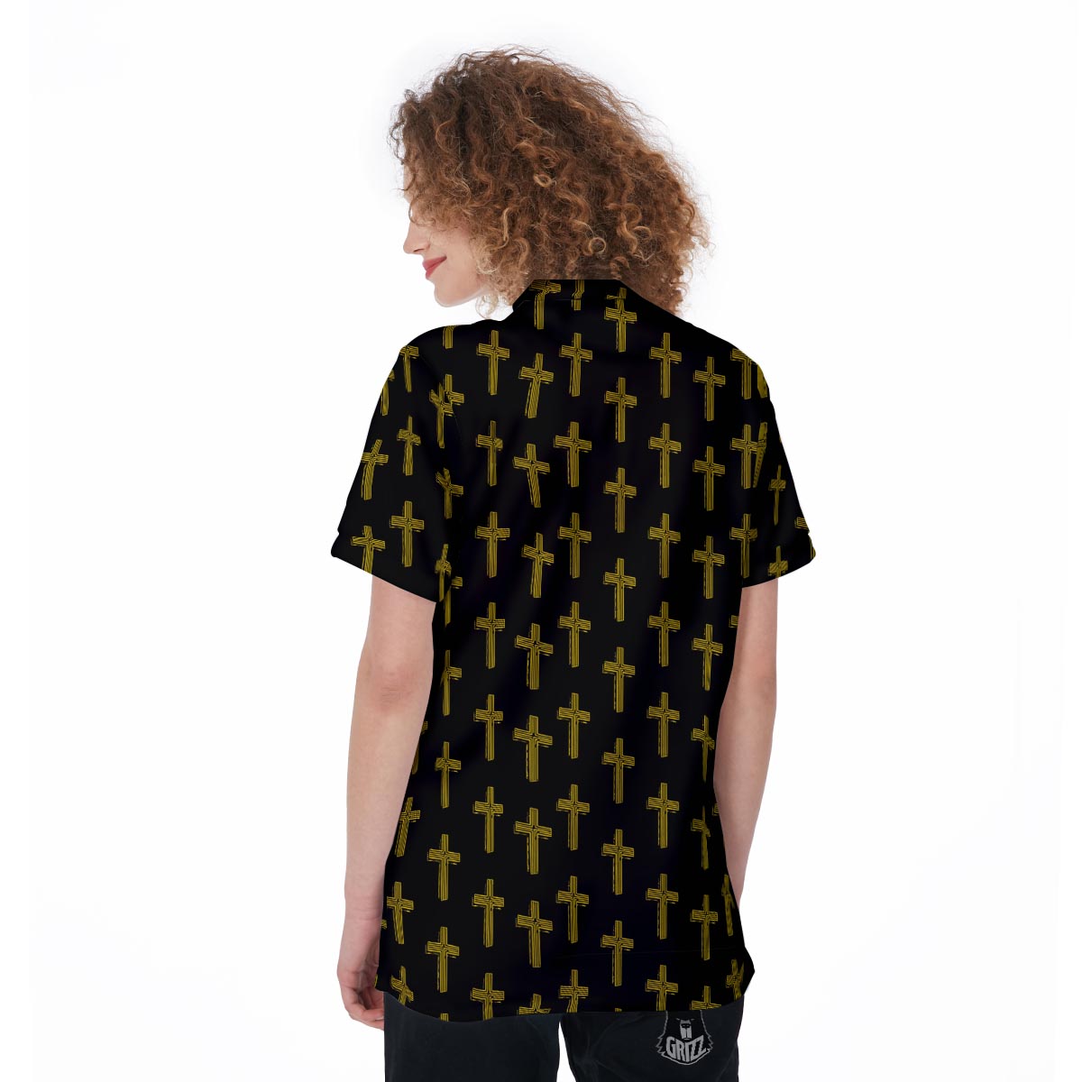 Religious Christian Cross Print Pattern Women's Golf Shirts-grizzshop