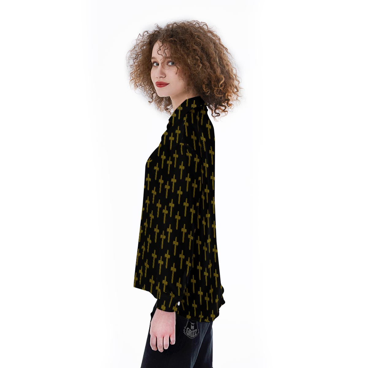 Religious Christian Cross Print Pattern Women's Long Sleeve Shirts-grizzshop