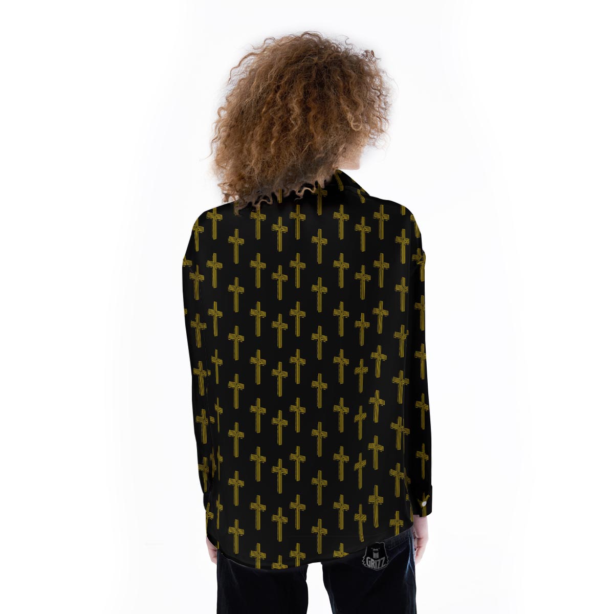 Religious Christian Cross Print Pattern Women's Long Sleeve Shirts-grizzshop