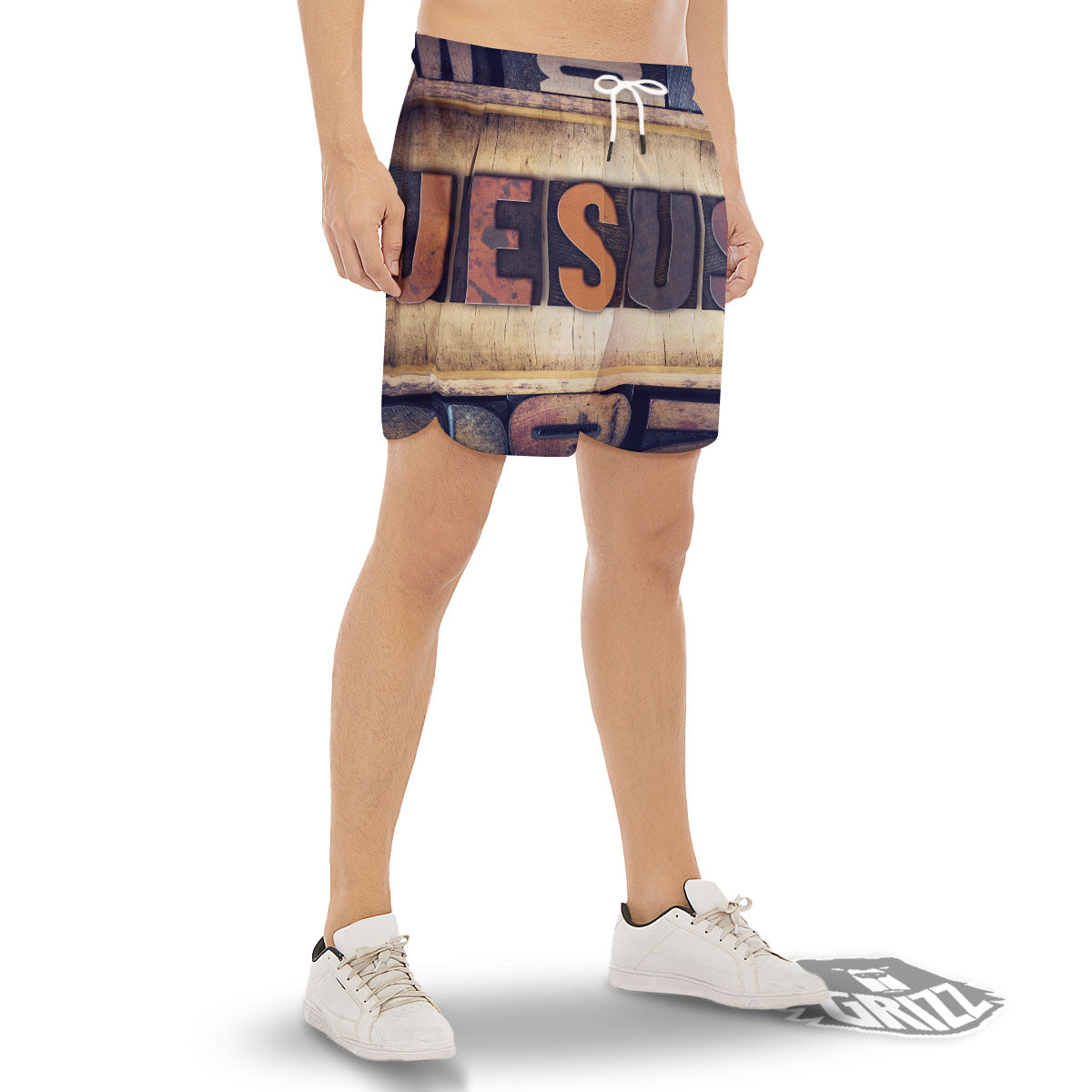 Religious Jesus Words Print Men's Gym Shorts-grizzshop