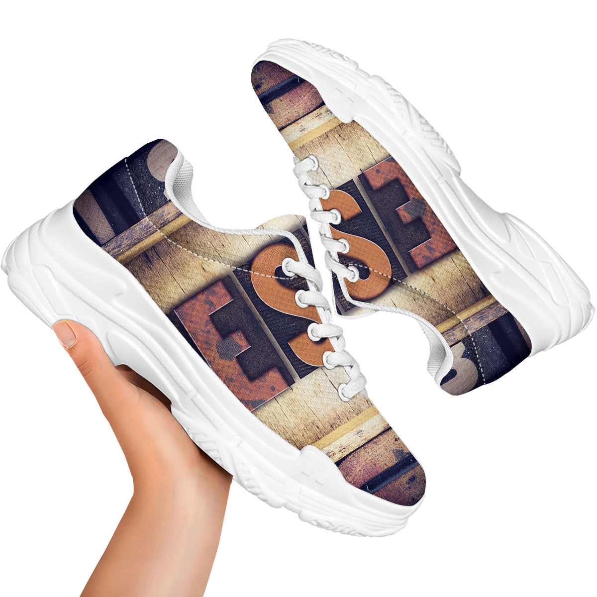 Religious Jesus Words Print White Chunky Shoes-grizzshop