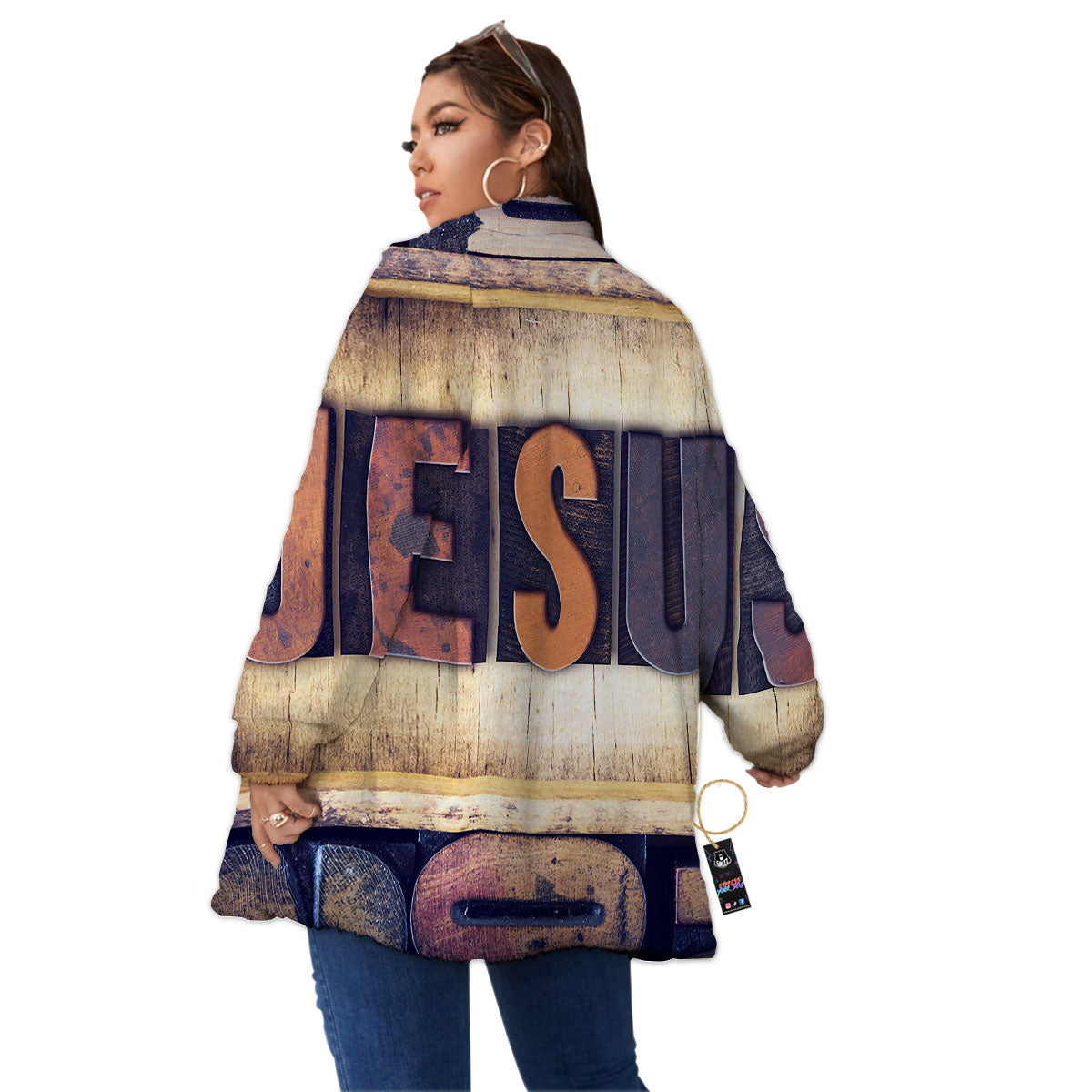 Religious Jesus Words Print Women's Sherpa Jacket-grizzshop