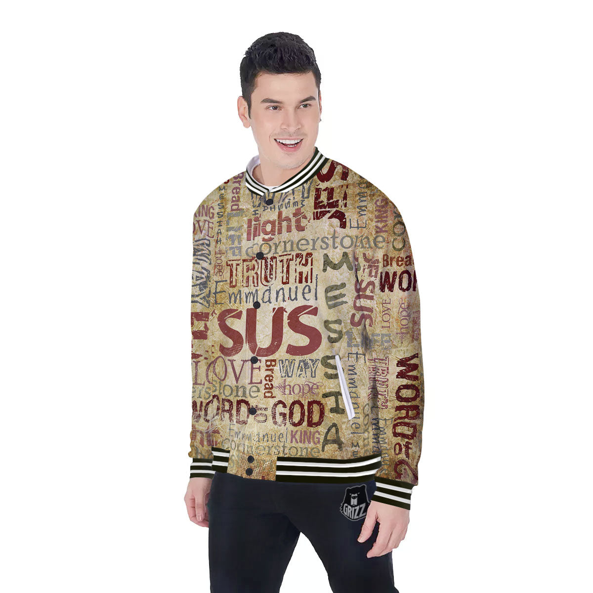 Religious Of God Word Print Baseball Jacket-grizzshop