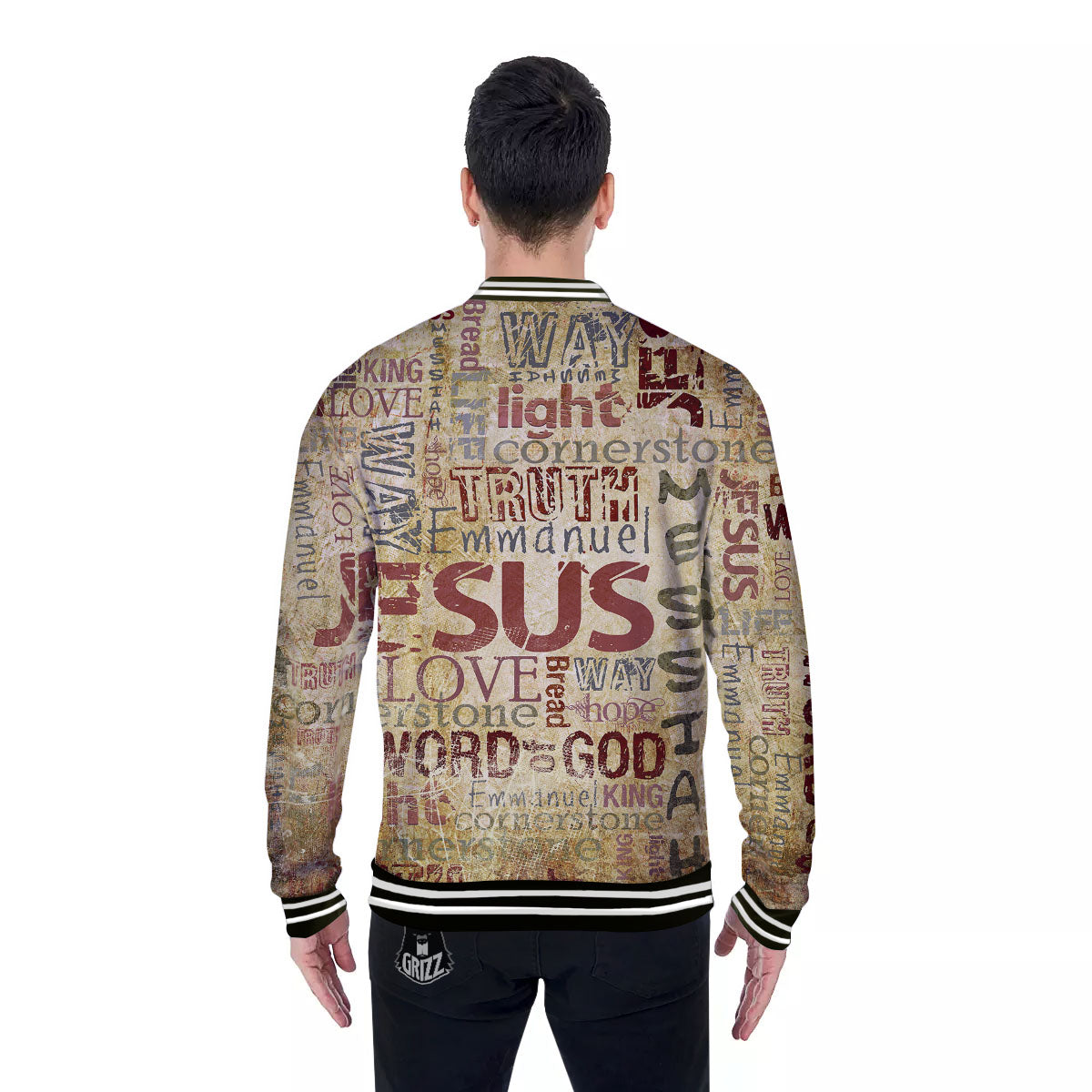 Religious Of God Word Print Baseball Jacket-grizzshop