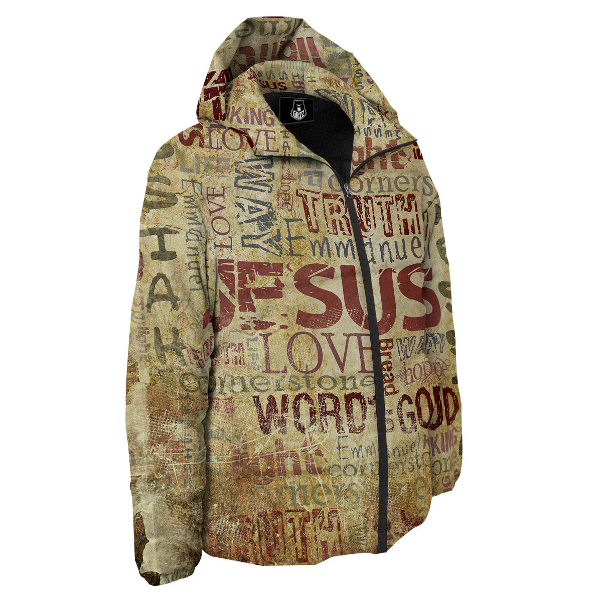 Religious Of God Word Print Down Jacket-grizzshop