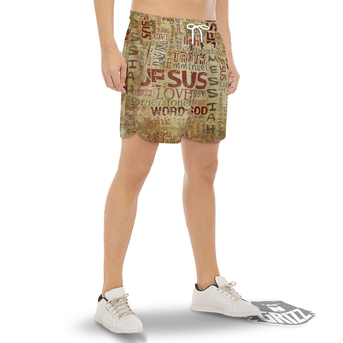 Religious Of God Word Print Men's Gym Shorts-grizzshop