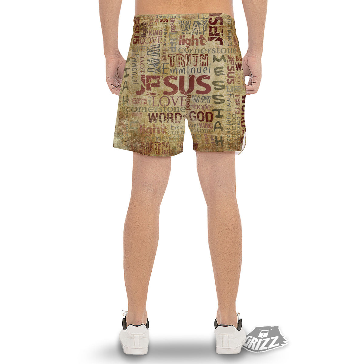 Religious Of God Word Print Men's Gym Shorts-grizzshop