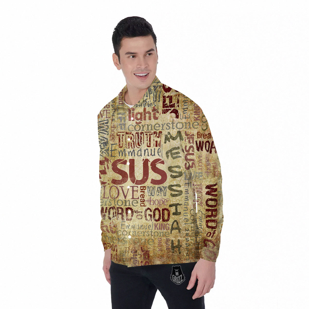 Religious Of God Word Print Men's Long Sleeve Shirts-grizzshop