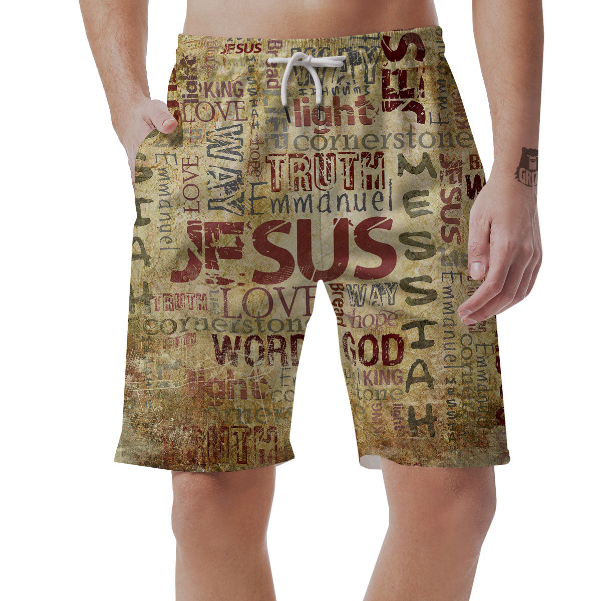 Religious Of God Word Print Men's Shorts-grizzshop