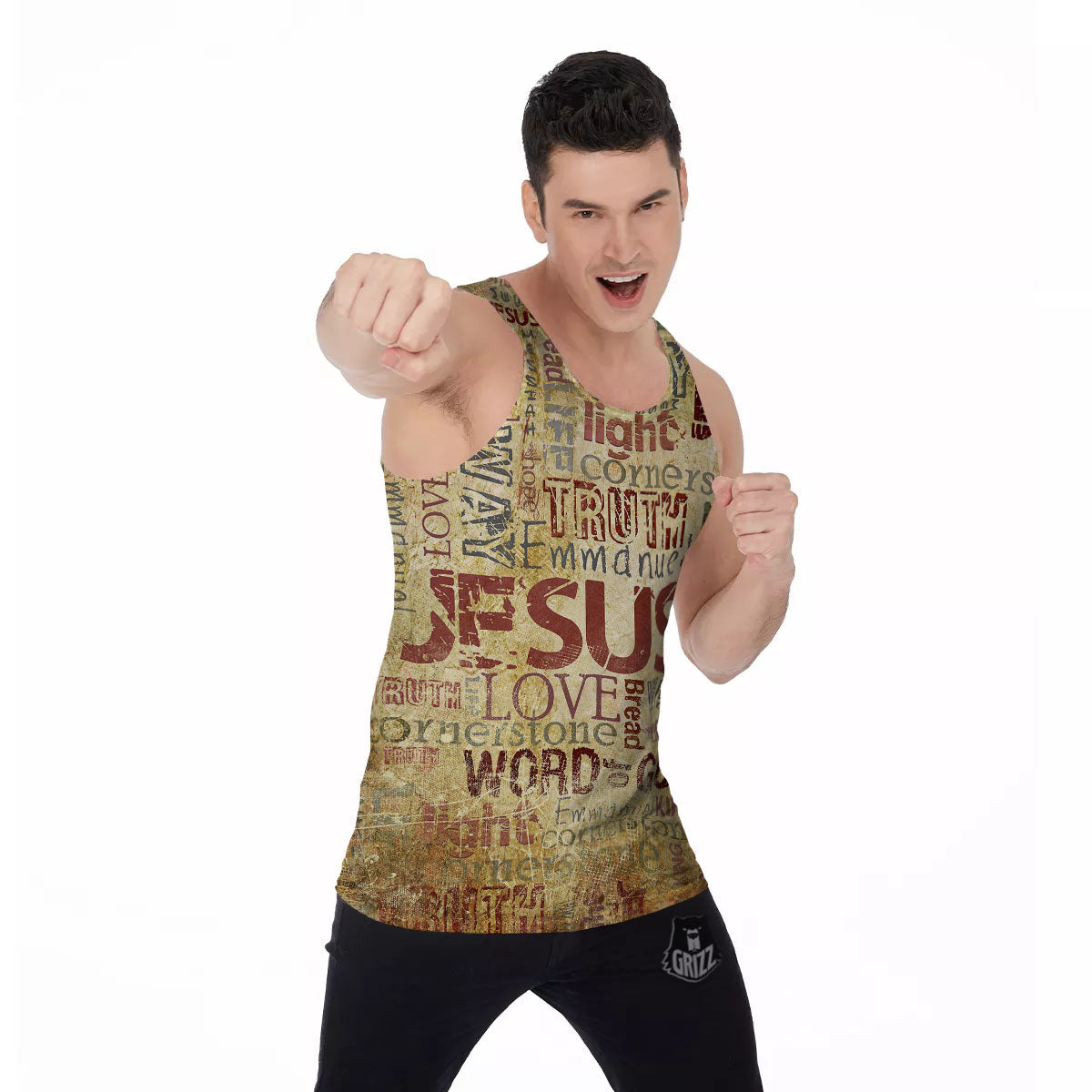 Religious Of God Word Print Men's Tank Top-grizzshop