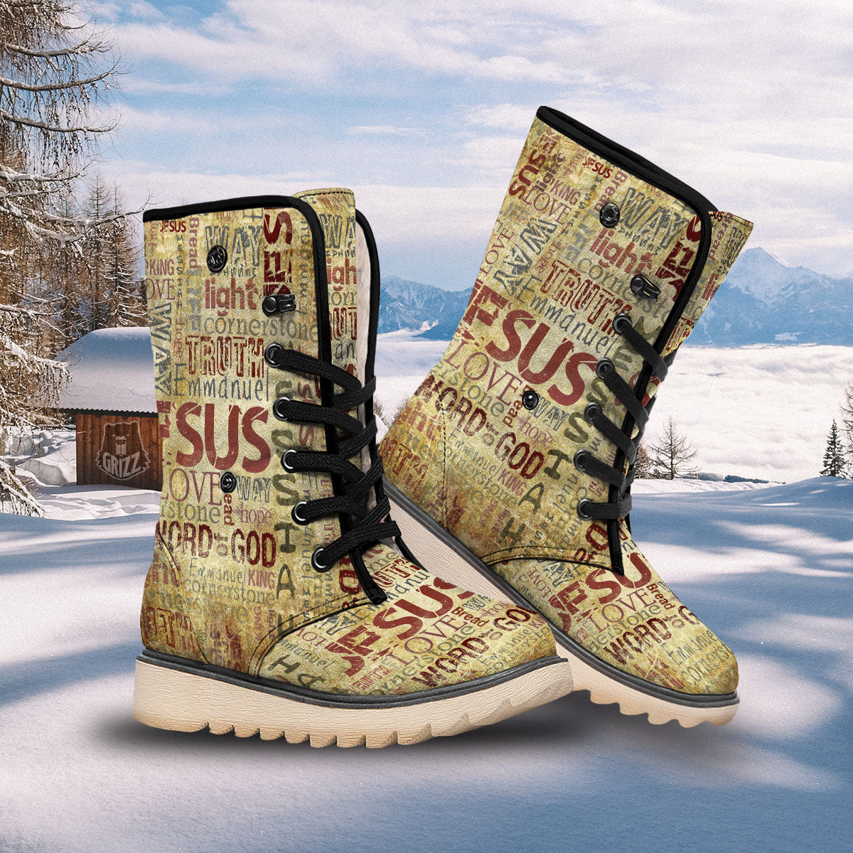 Religious Of God Word Print Snow Boots-grizzshop