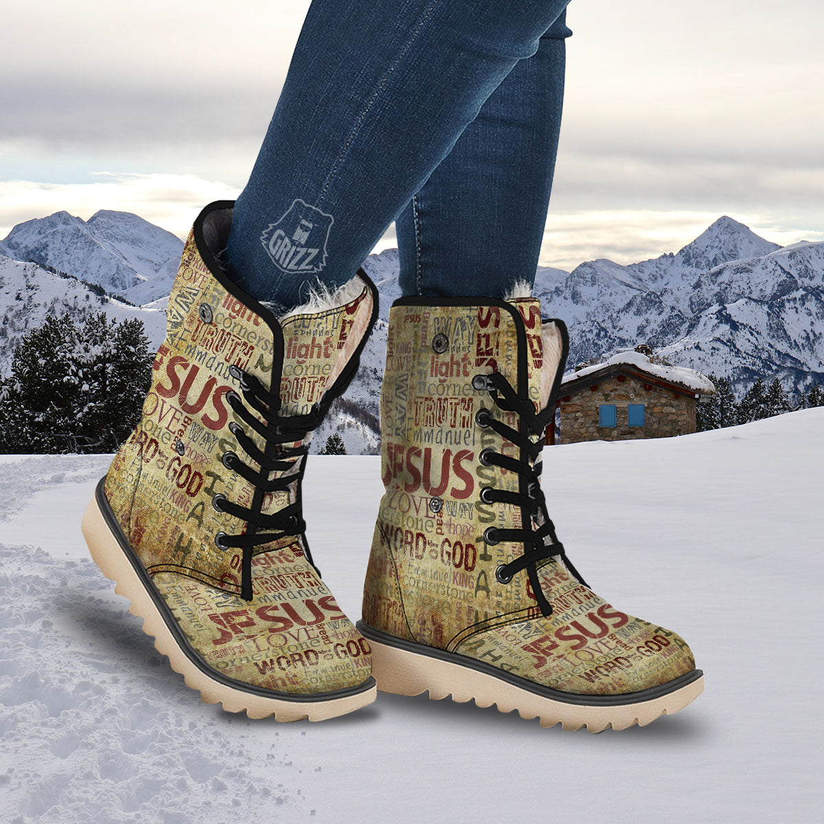 Religious Of God Word Print Snow Boots-grizzshop