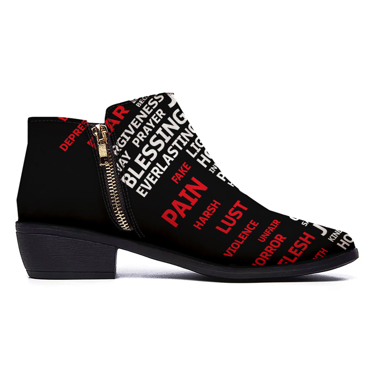 Religious Words Christian Cross Print Ankle Boots-grizzshop