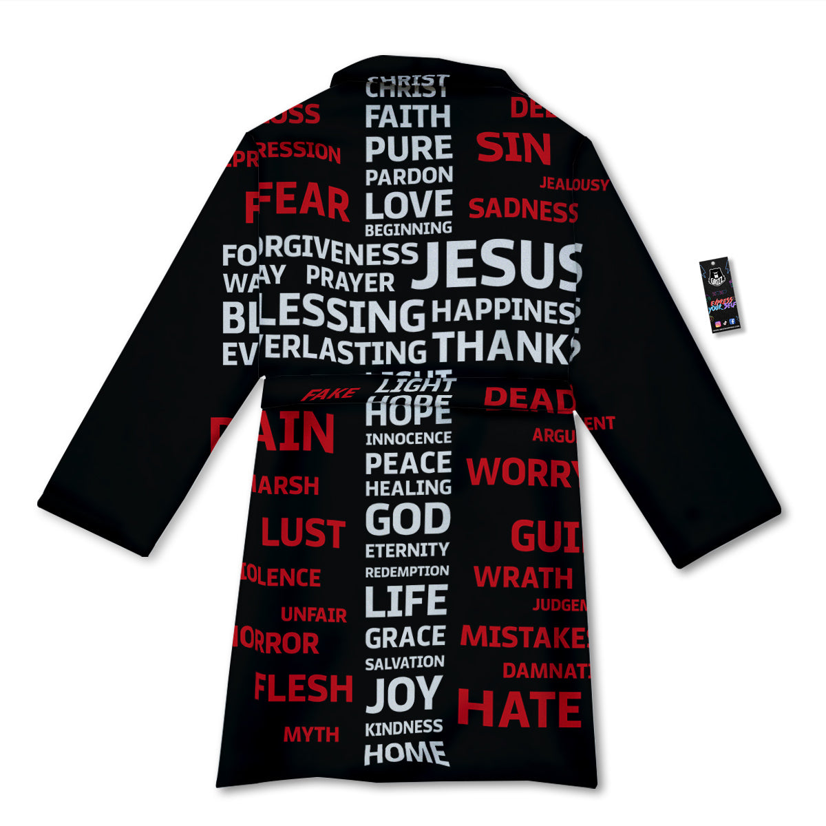 Religious Words Christian Cross Print Bathrobe-grizzshop