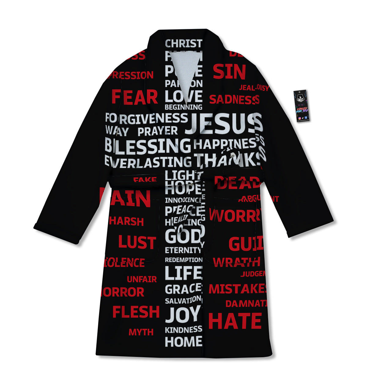 Religious Words Christian Cross Print Bathrobe-grizzshop