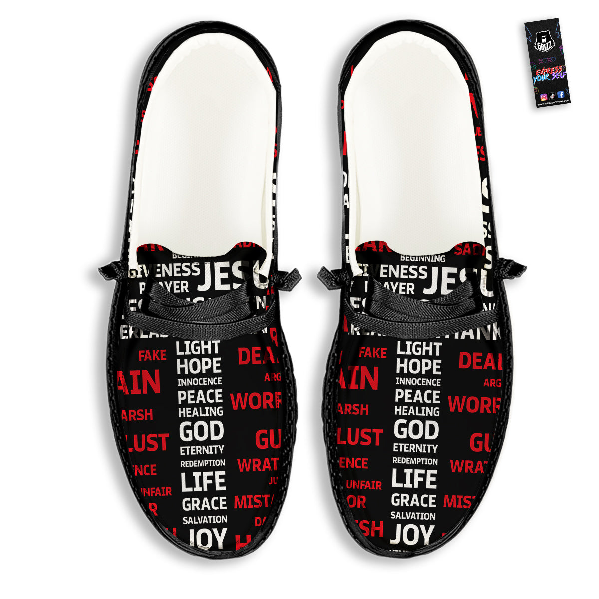 Religious Words Christian Cross Print Black Loafers-grizzshop