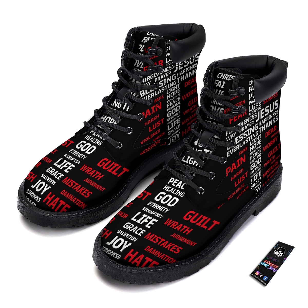Religious Words Christian Cross Print Boots-grizzshop
