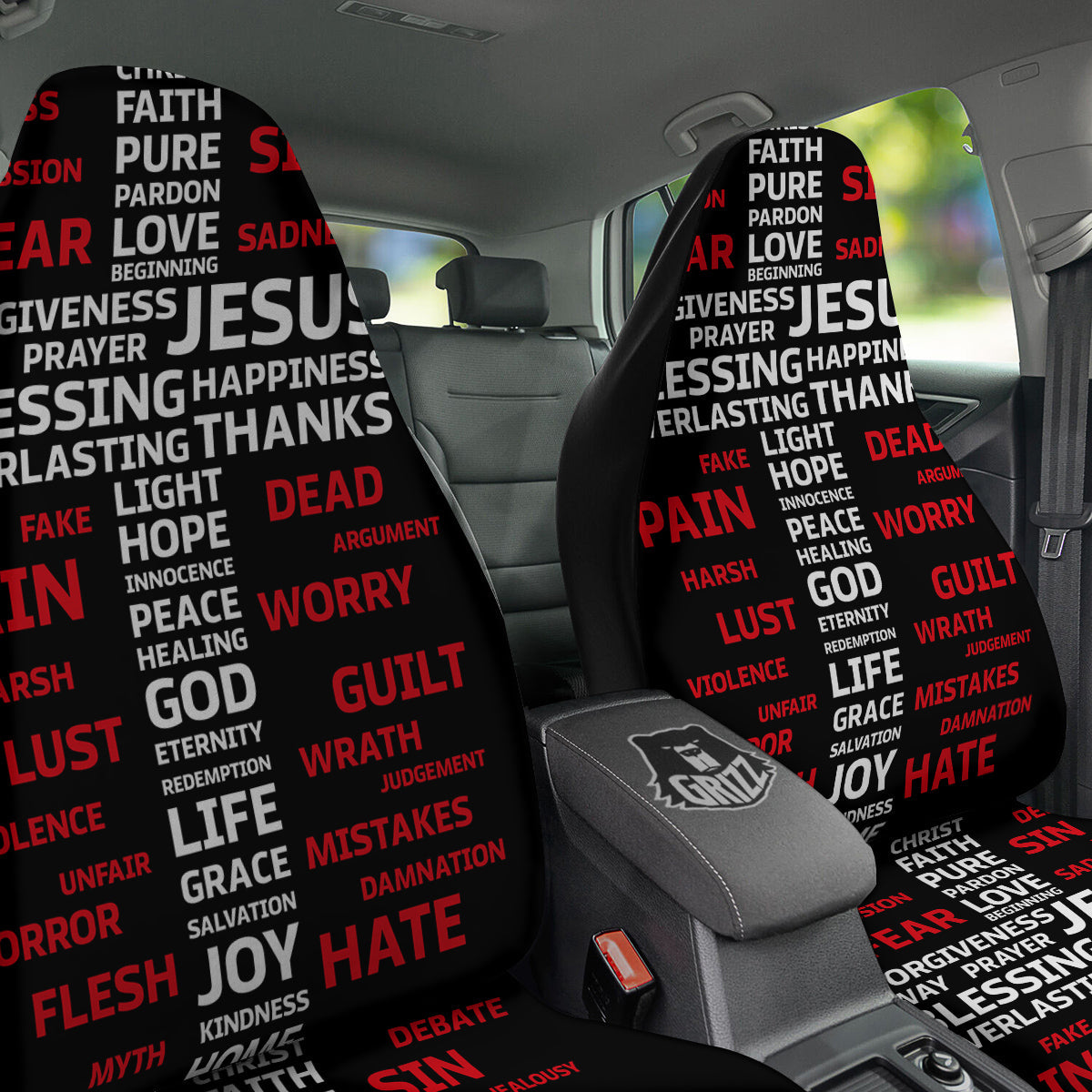 Religious Words Christian Cross Print Car Seat Covers-grizzshop