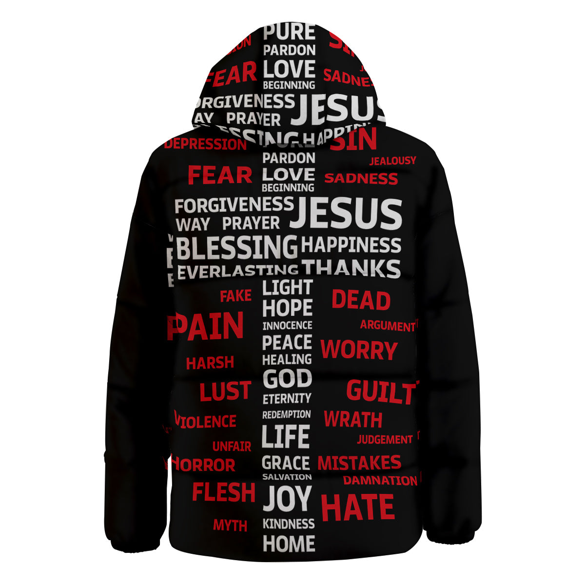 Religious Words Christian Cross Print Down Jacket-grizzshop