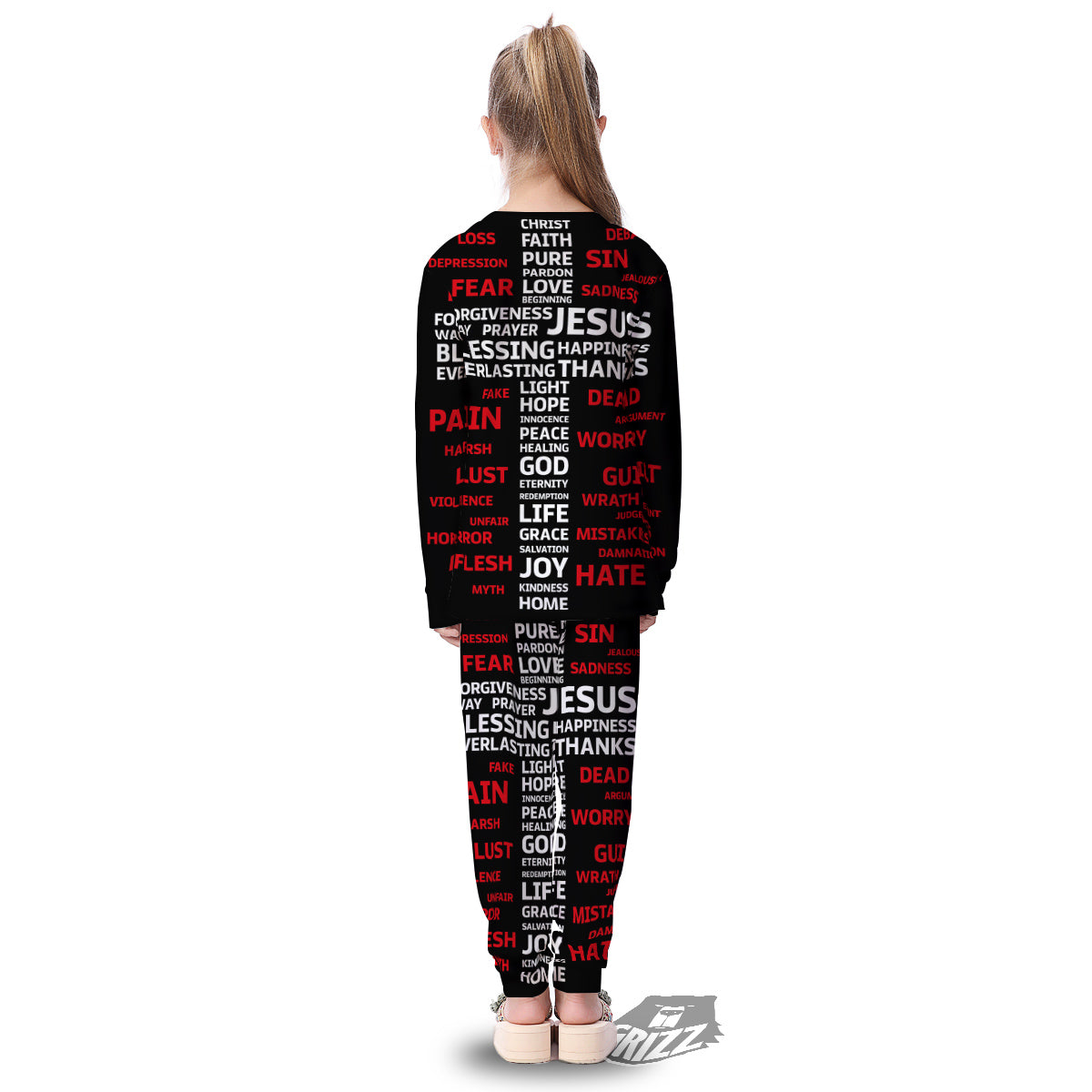 Religious Words Christian Cross Print Kid's Pajamas-grizzshop