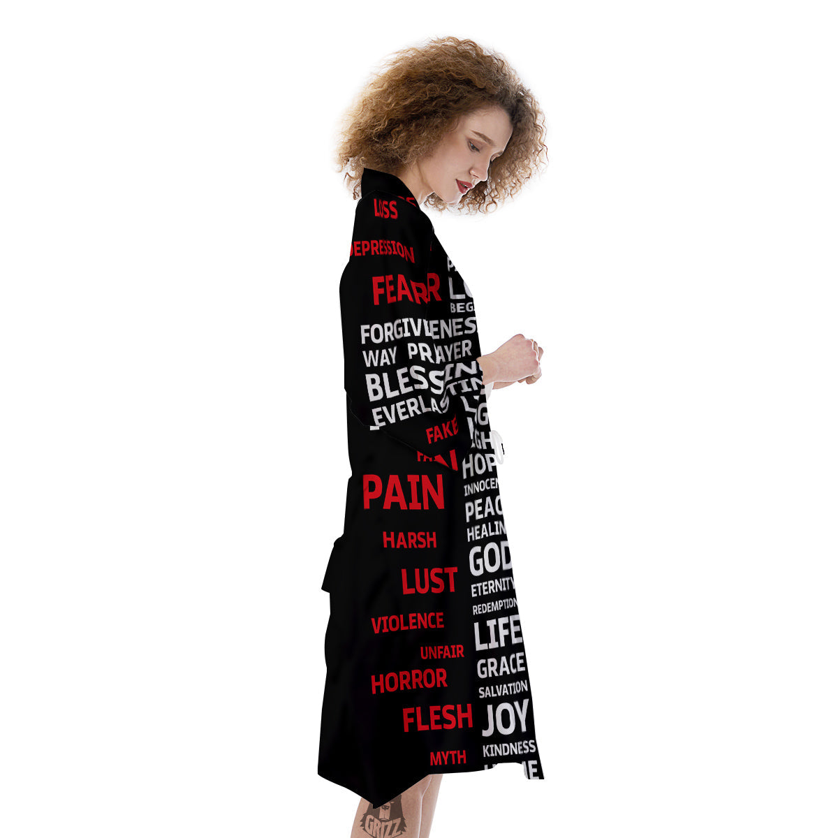Religious Words Christian Cross Print Kimono-grizzshop