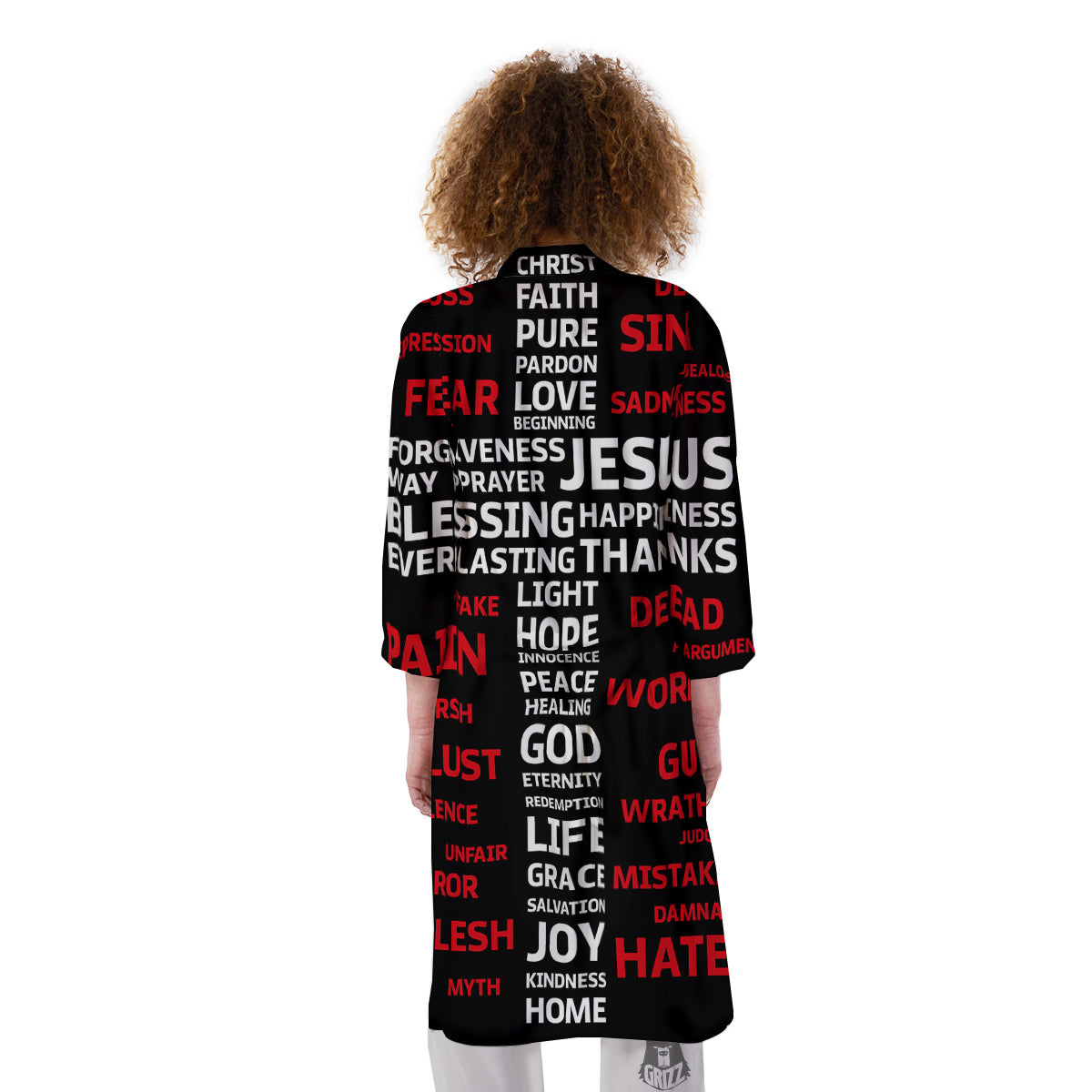 Religious Words Christian Cross Print Kimono-grizzshop