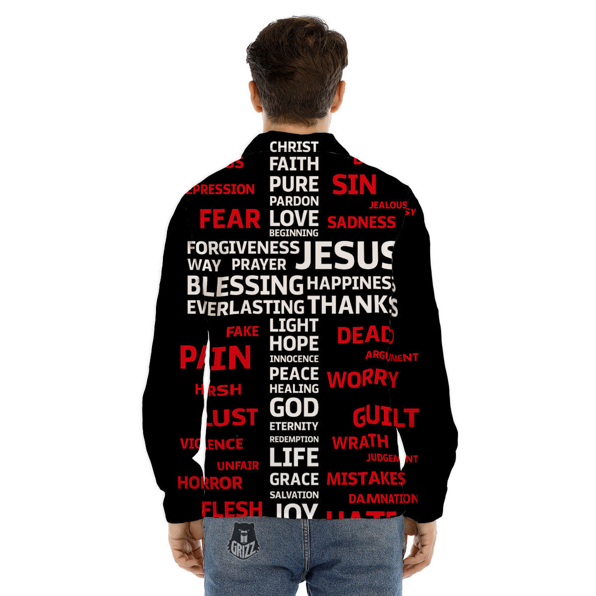Religious Words Christian Cross Print Men's Dress Shirts-grizzshop