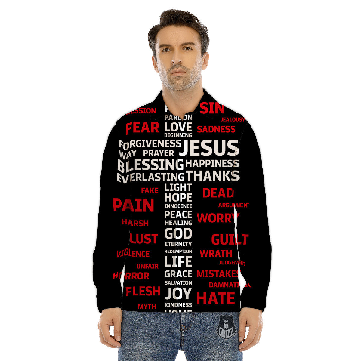 Religious Words Christian Cross Print Men's Dress Shirts-grizzshop