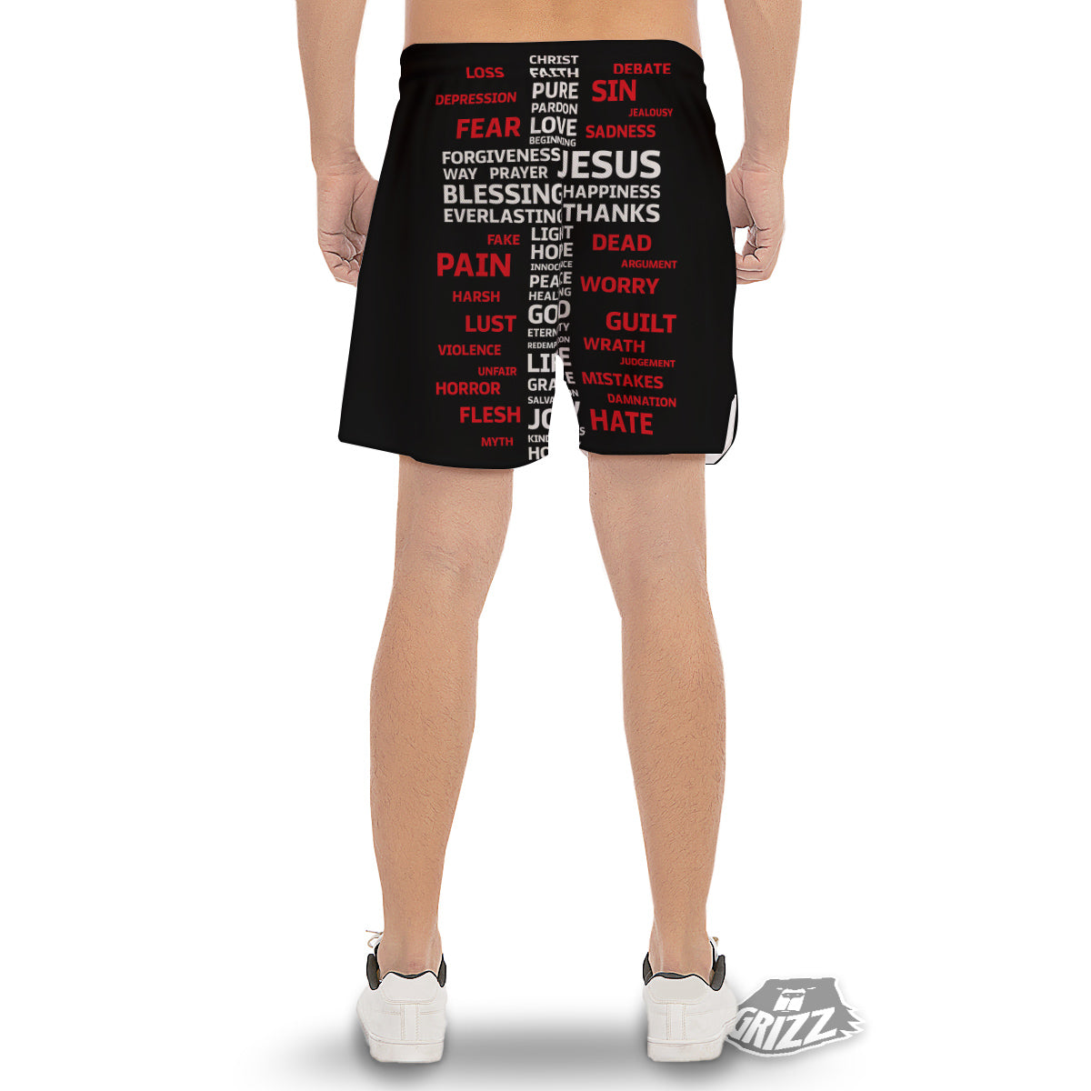 Religious Words Christian Cross Print Men's Gym Shorts-grizzshop