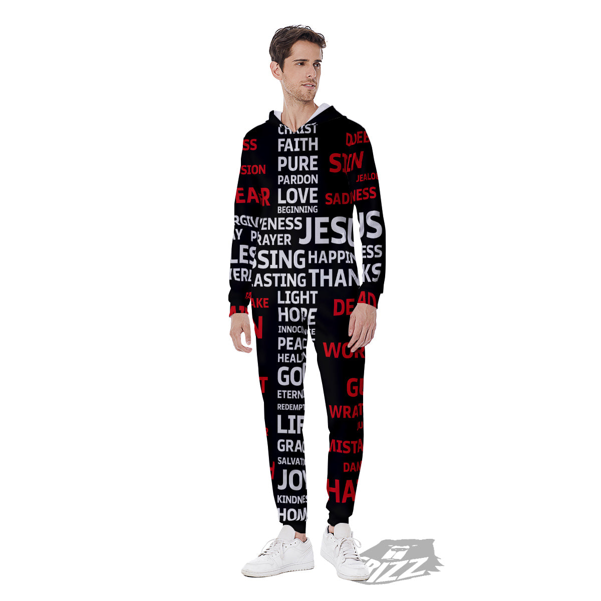 Religious Words Christian Cross Print Men's Jumpsuit-grizzshop