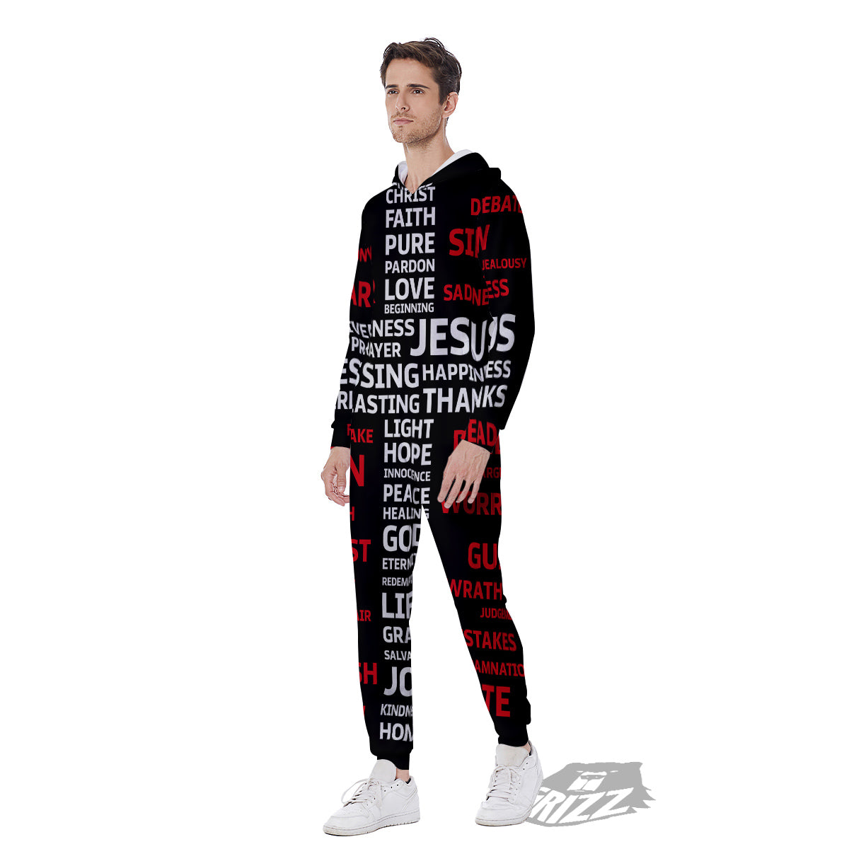 Religious Words Christian Cross Print Men's Jumpsuit-grizzshop