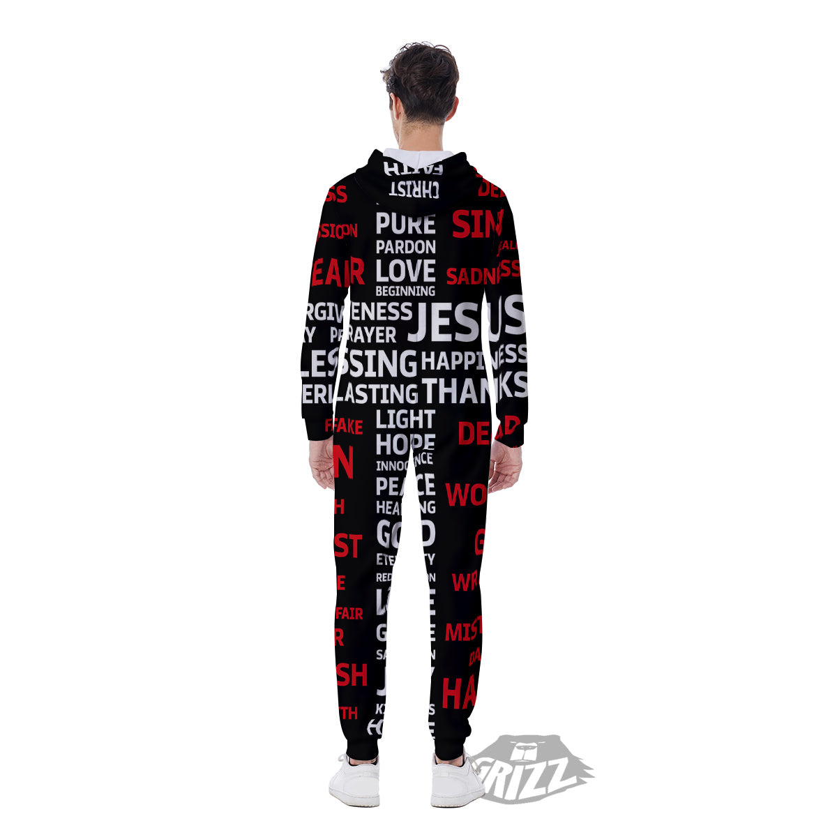 Religious Words Christian Cross Print Men's Jumpsuit-grizzshop