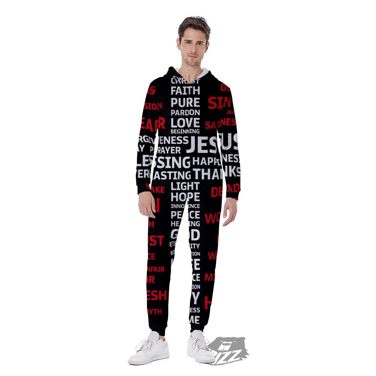 Religious Words Christian Cross Print Men's Jumpsuit-grizzshop