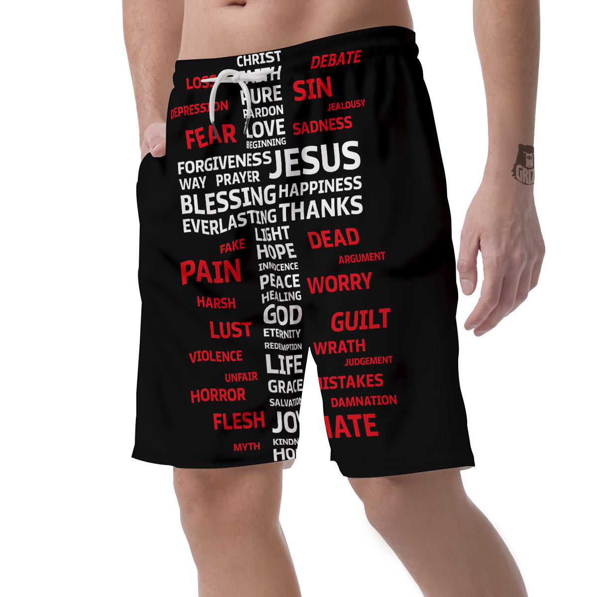 Religious Words Christian Cross Print Men's Shorts-grizzshop