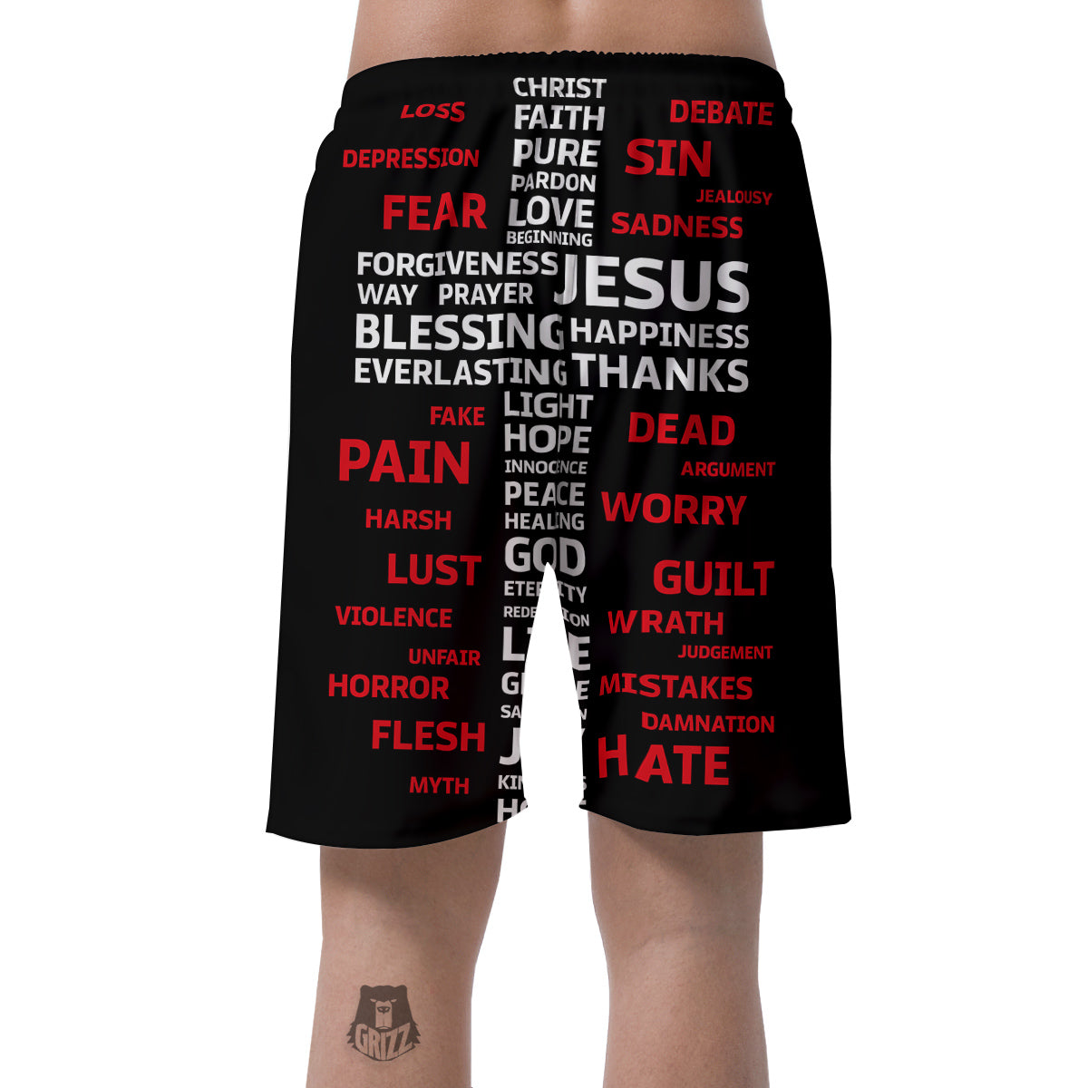 Religious Words Christian Cross Print Men's Shorts-grizzshop