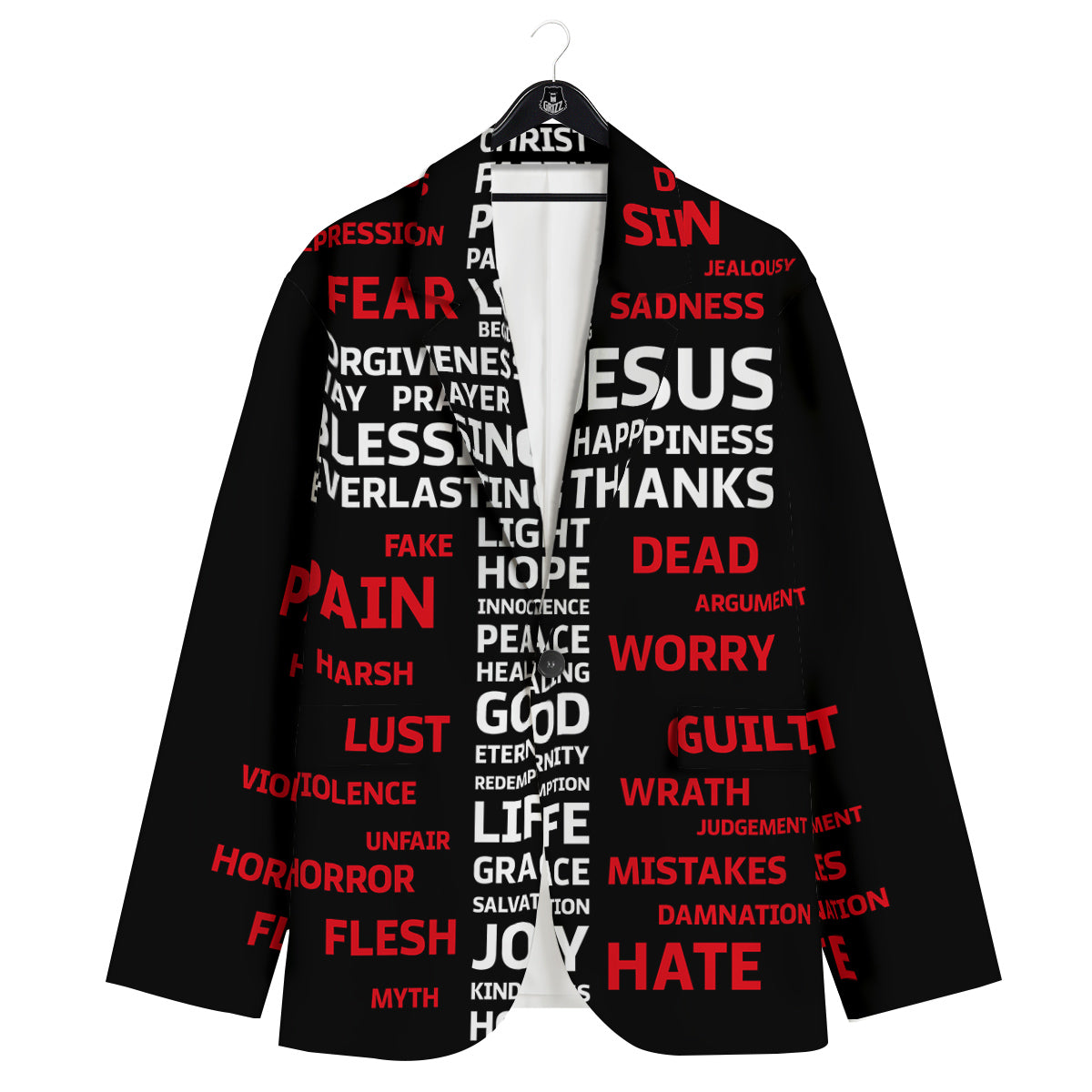 Religious Words Christian Cross Print Men's Sport Coat-grizzshop