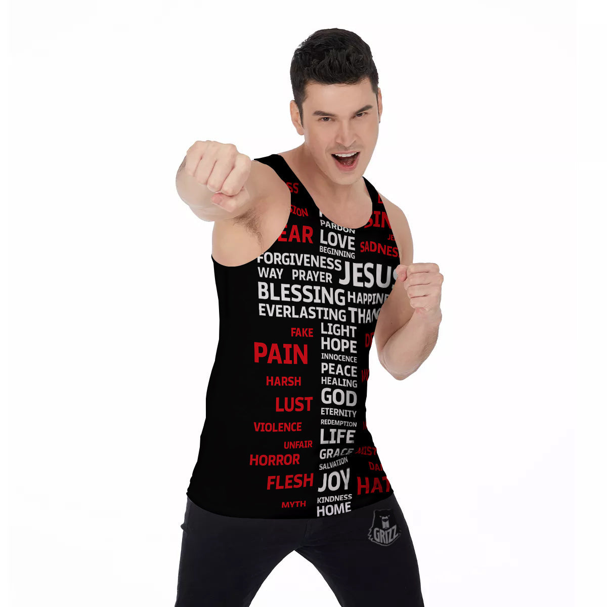 Religious Words Christian Cross Print Men's Tank Top-grizzshop