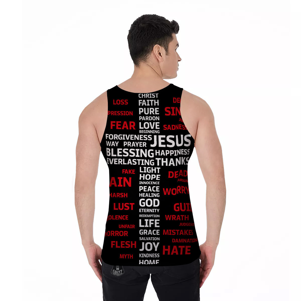 Religious Words Christian Cross Print Men's Tank Top-grizzshop