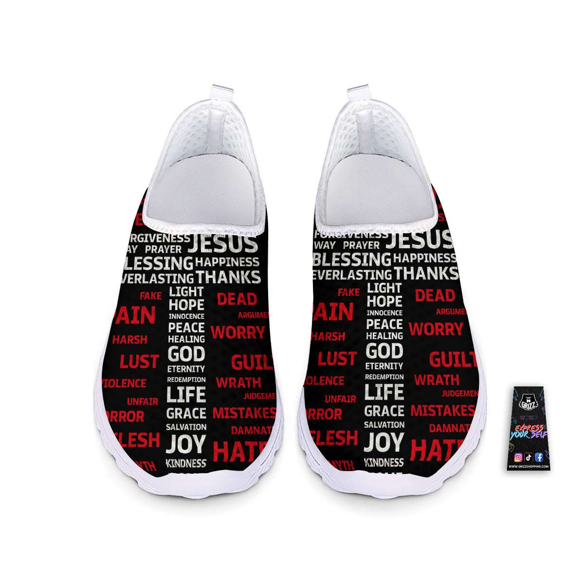 Religious Words Christian Cross Print Nurse Shoes-grizzshop