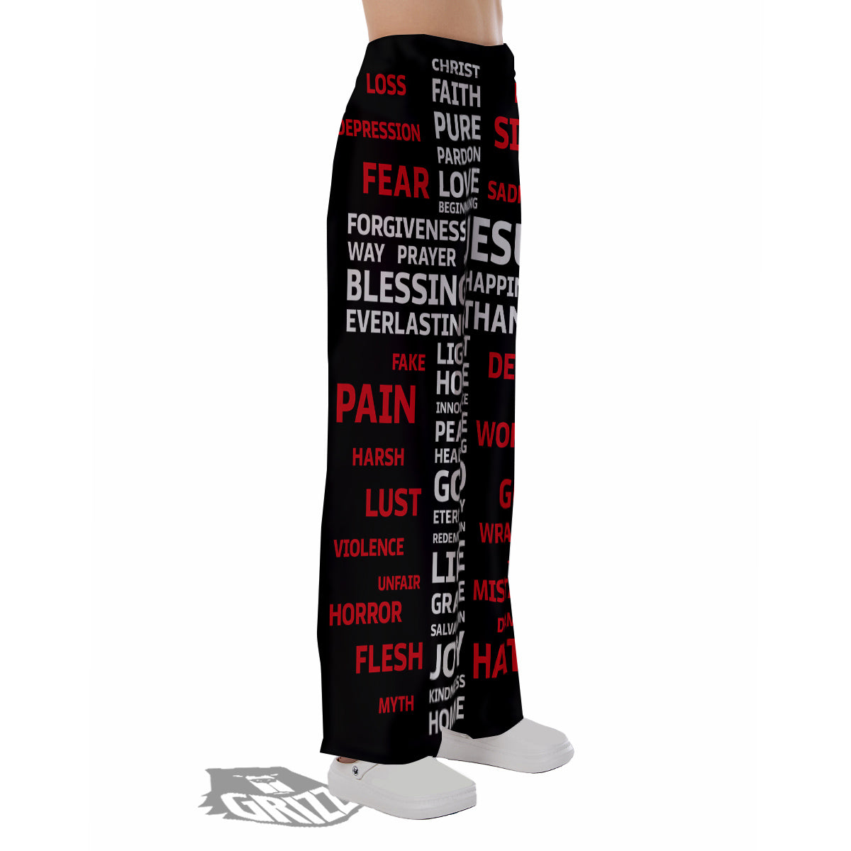 Religious Words Christian Cross Print Pajama Pants-grizzshop