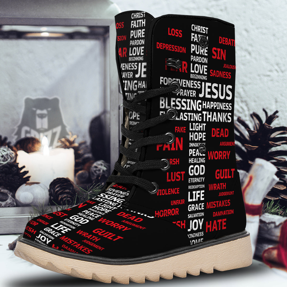 Religious Words Christian Cross Print Snow Boots-grizzshop
