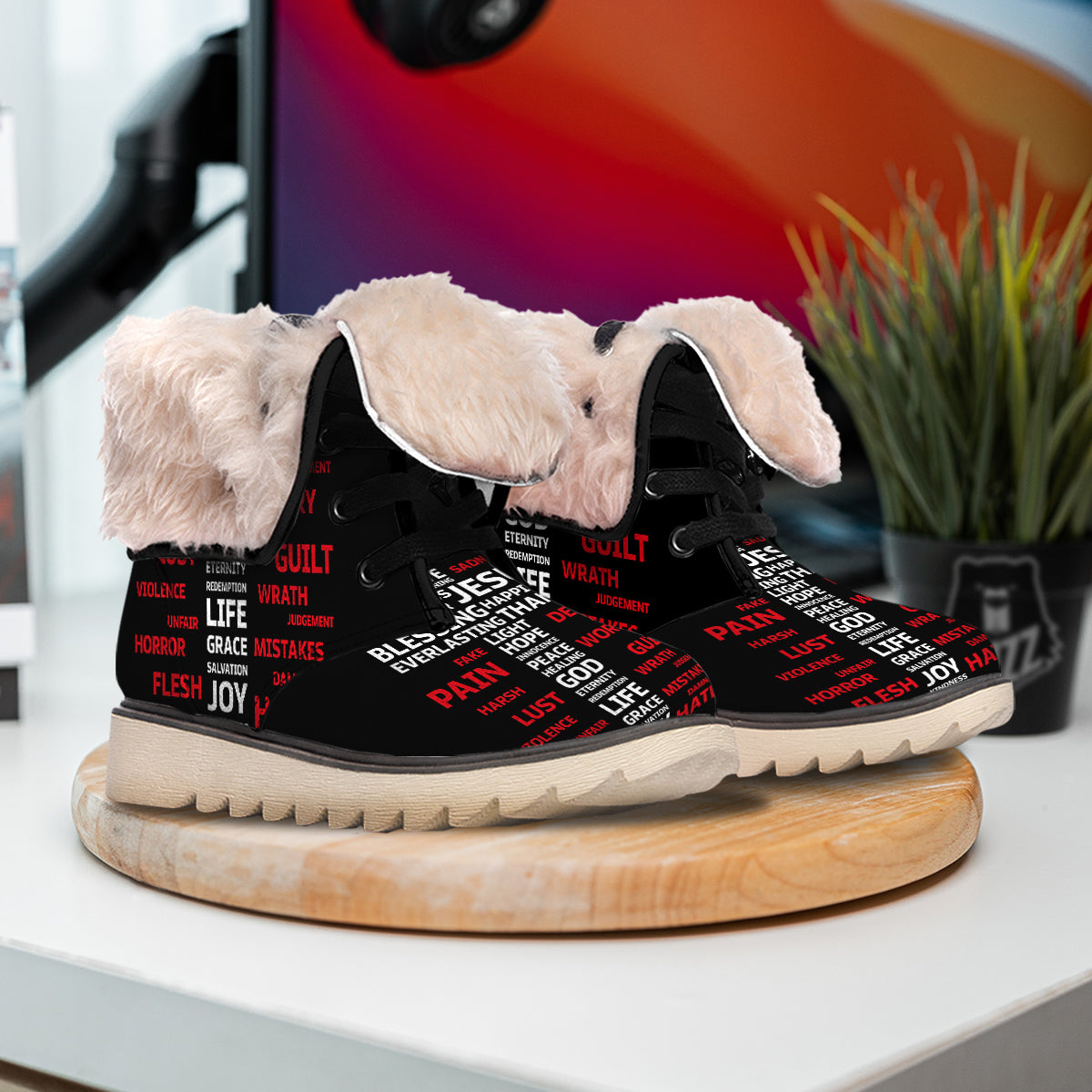 Religious Words Christian Cross Print Snow Boots-grizzshop