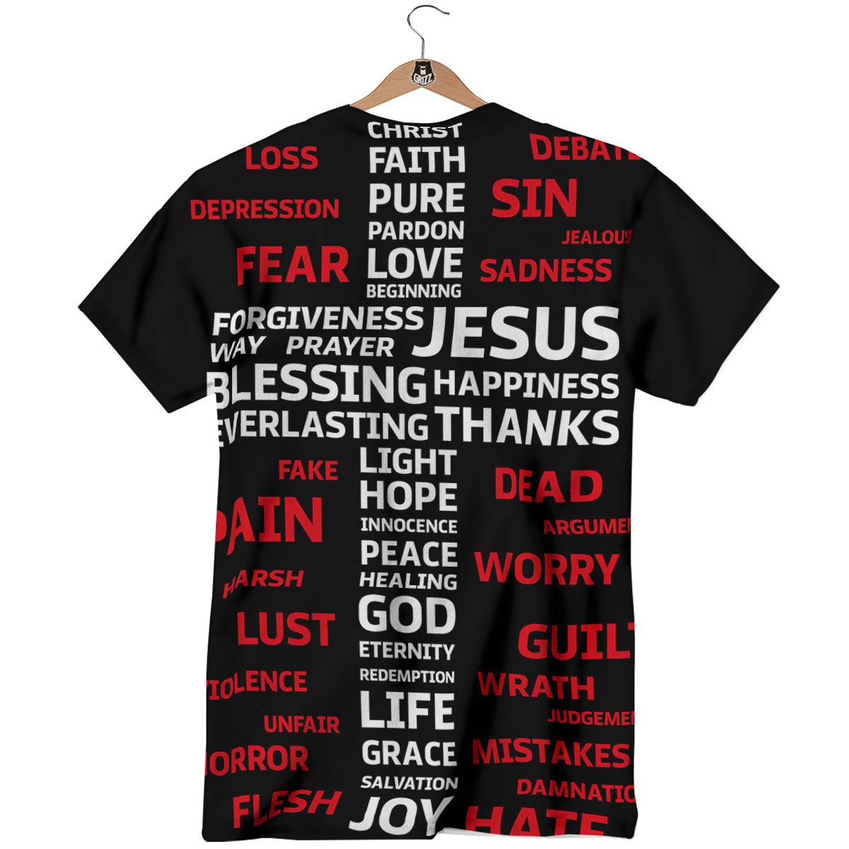 Religious Words Christian Cross Print T-Shirt-grizzshop
