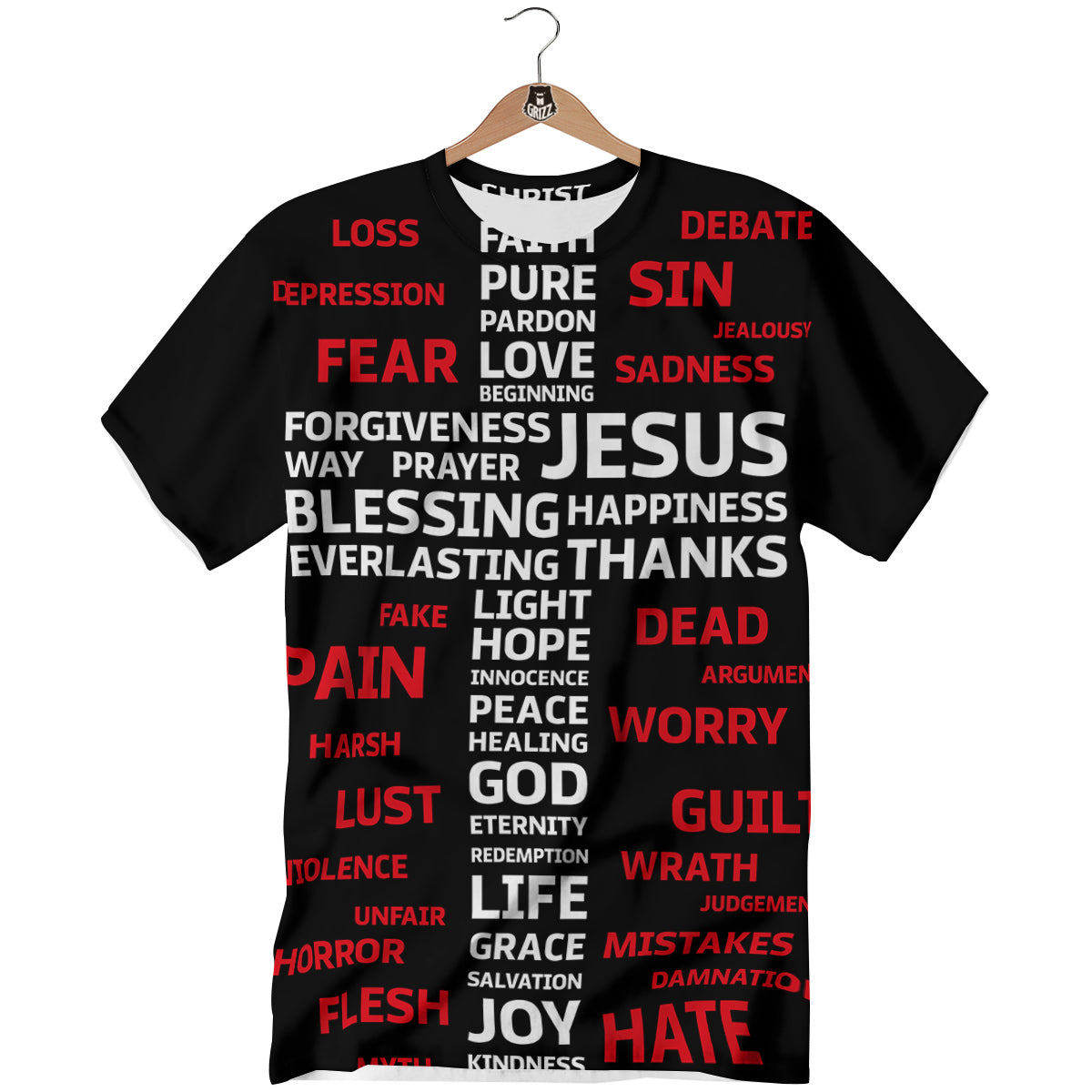 Religious Words Christian Cross Print T-Shirt-grizzshop