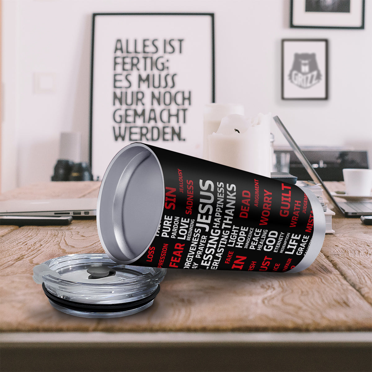 Religious Words Christian Cross Print Tumbler-grizzshop
