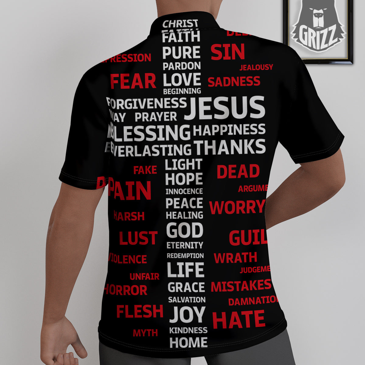 Religious Words Christian Cross Print Untucked Shirts-grizzshop
