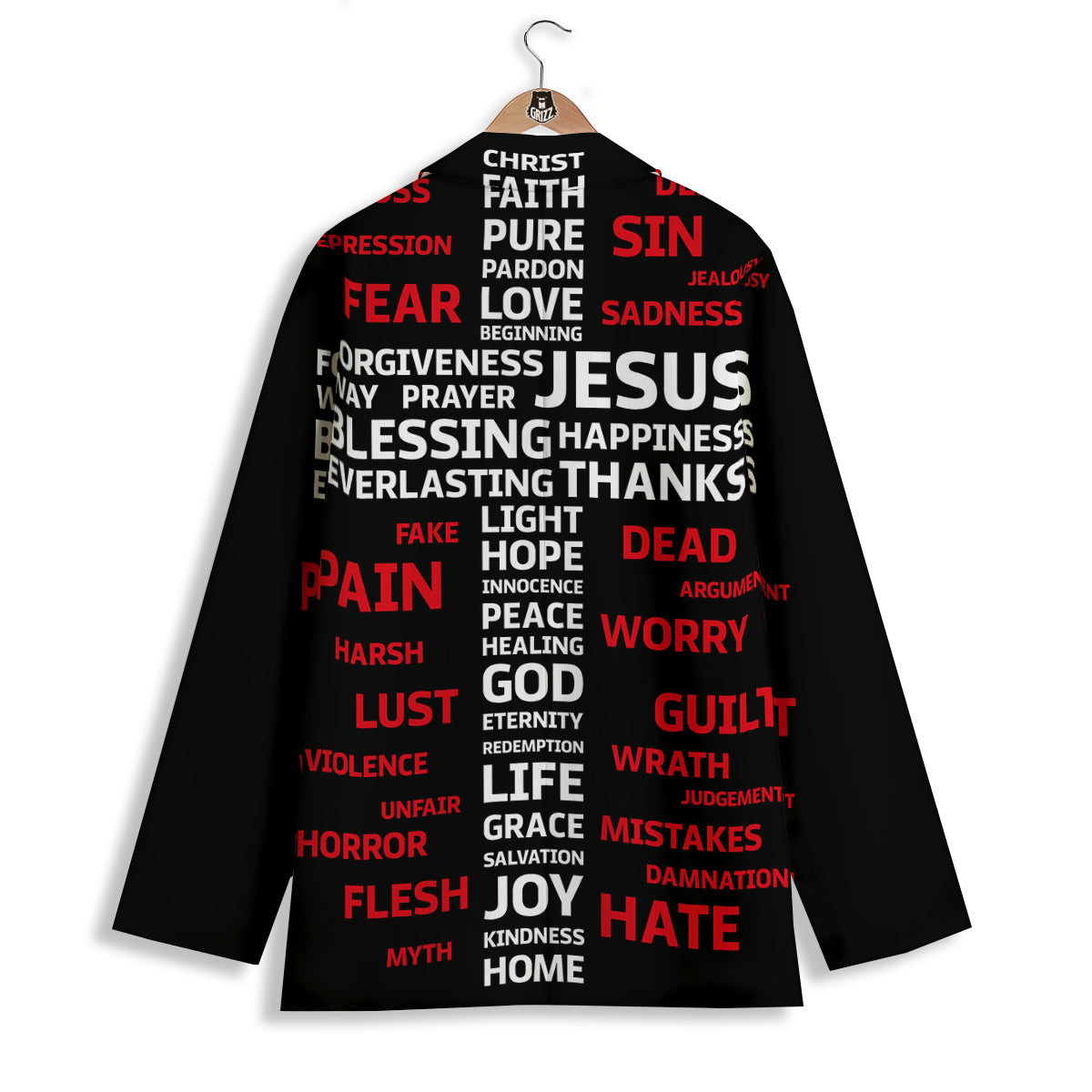 Religious Words Christian Cross Print Women's Blazer-grizzshop