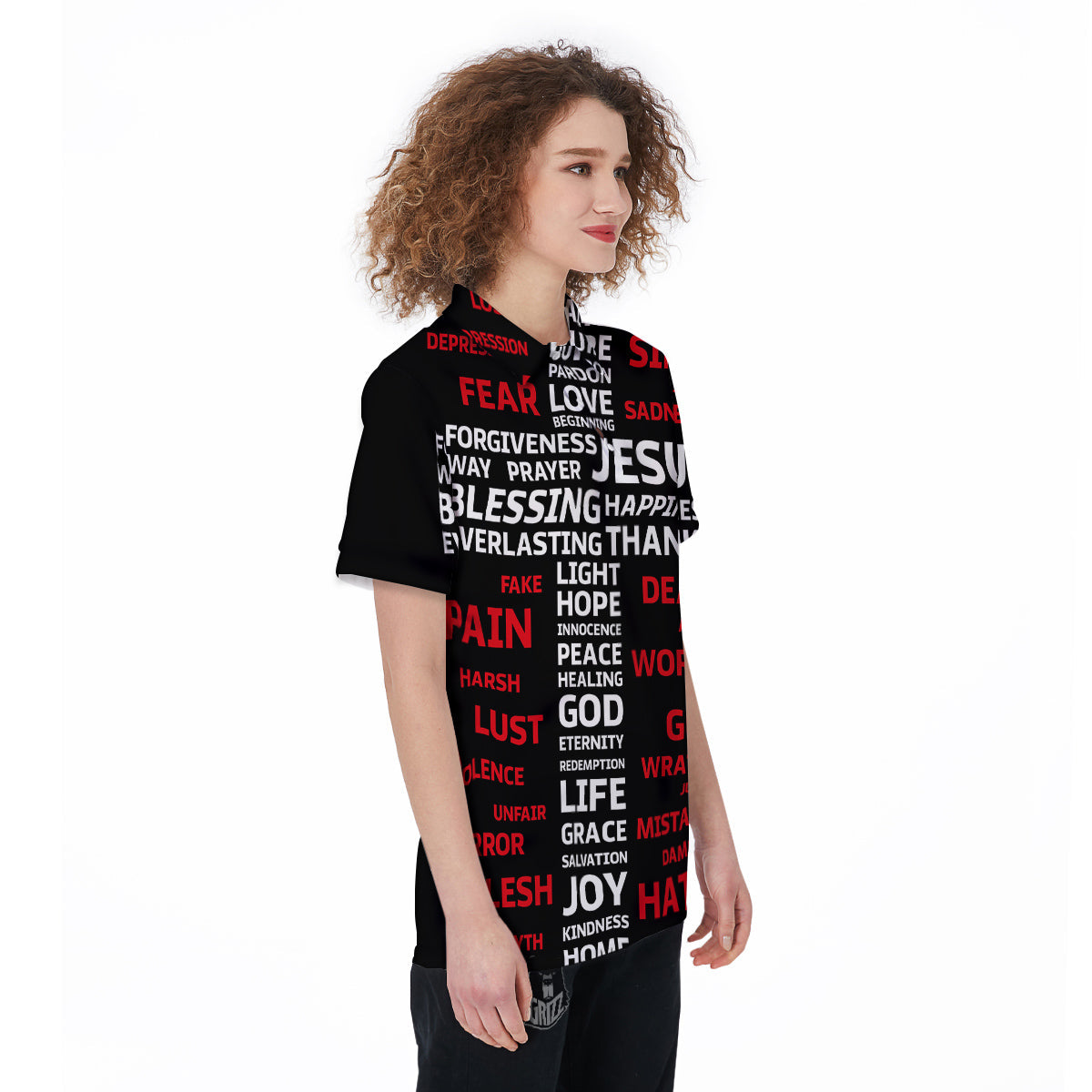 Religious Words Christian Cross Print Women's Golf Shirts-grizzshop