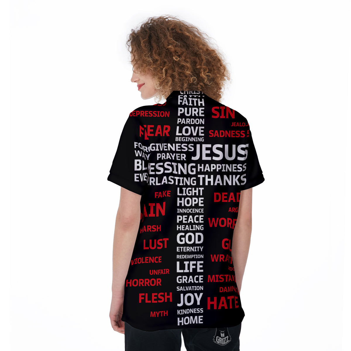 Religious Words Christian Cross Print Women's Golf Shirts-grizzshop